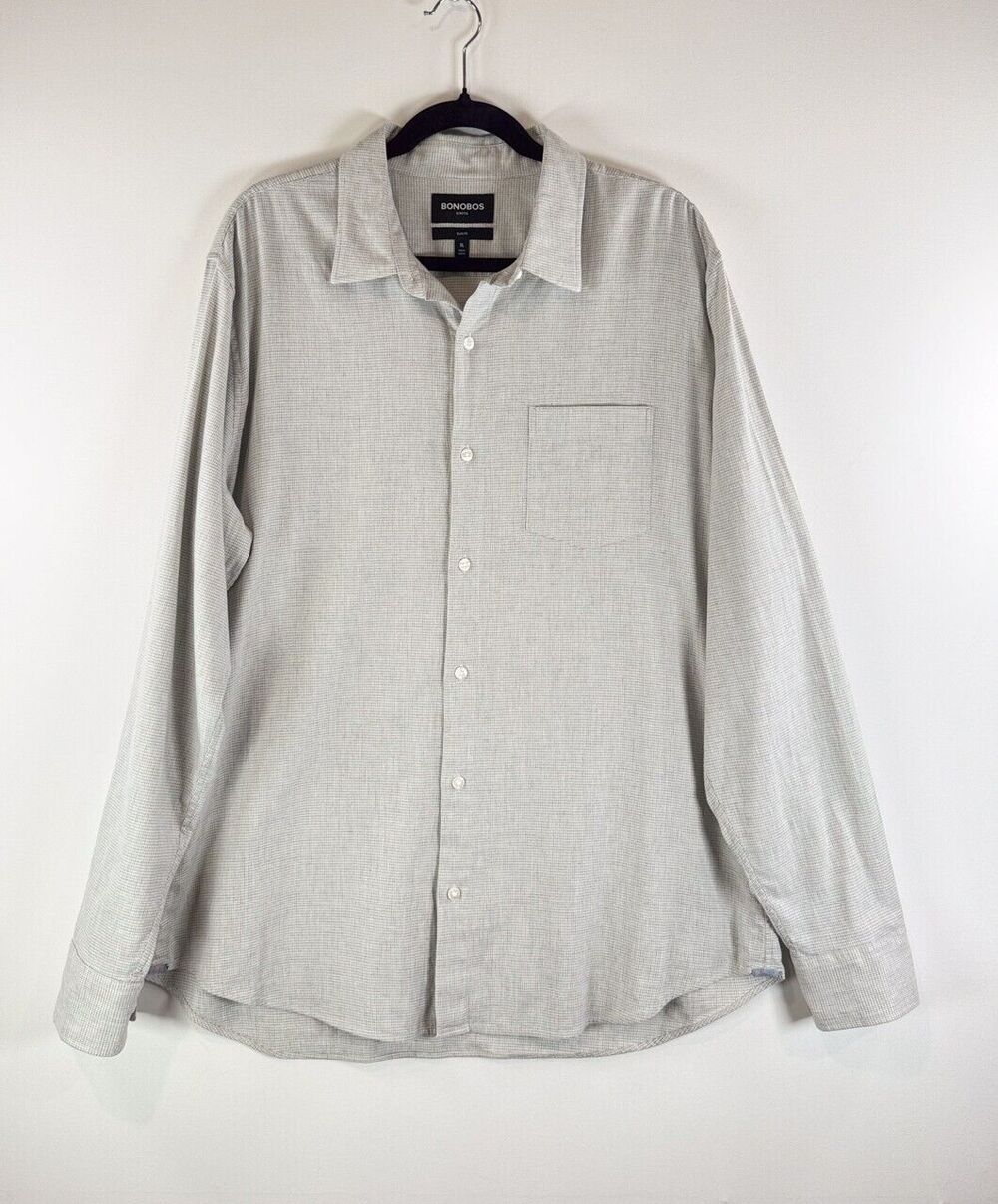 Bonobos Button Up Shirt Gray Stretch Houndstooth Oxford Slim Fit Long Sleeve XL